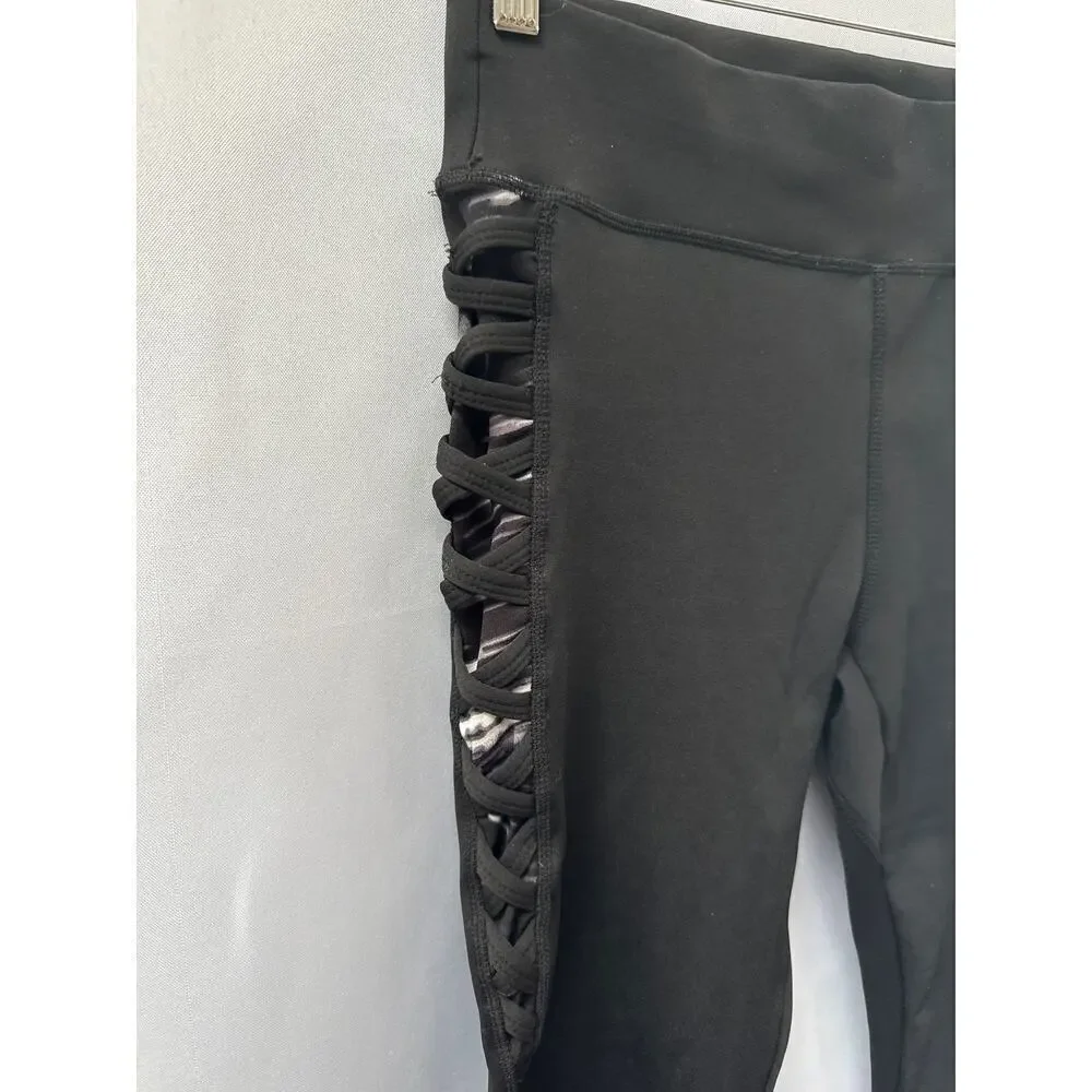 Women’s Anne Klein 2 AK2 Black Work Out Yoga Pants Leggings Ankle Sz L